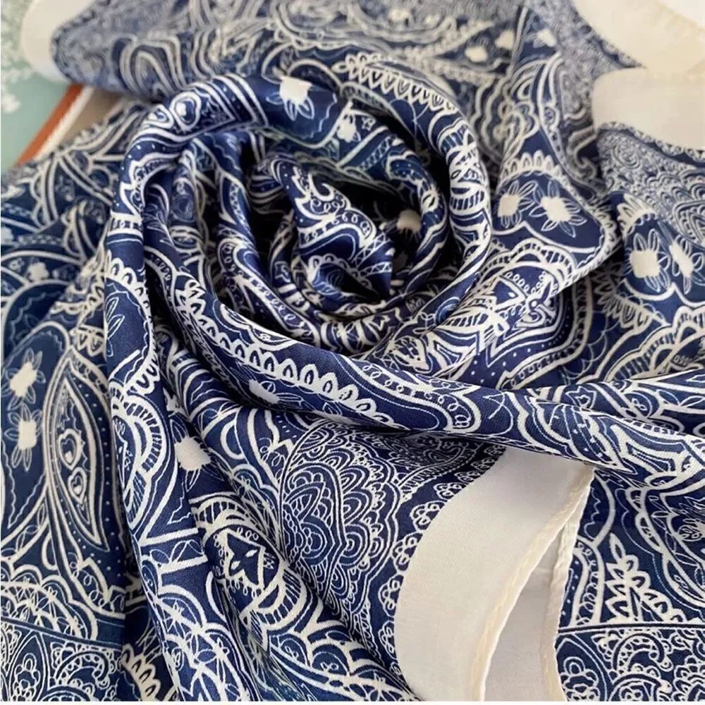 Blue Pattern Silky Scarf 